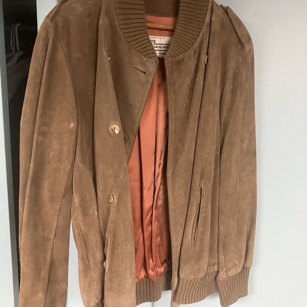 Vintage A&F Originals Designer Coat Suede Brown bomber Jacket ladies Size 12